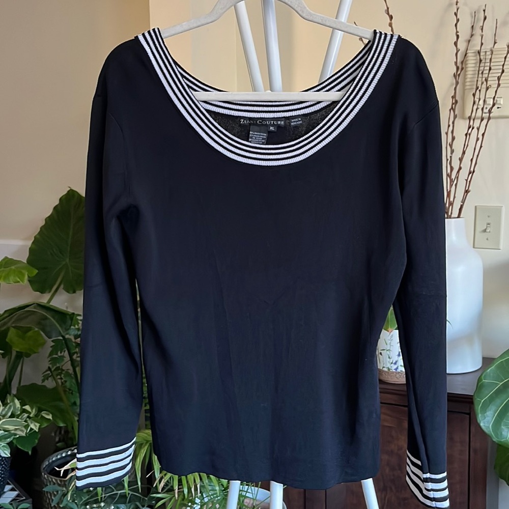 🖤🤍Ziani Couture Classic Black Long Sleeve Scoop Neck Sweater-XL-Like New